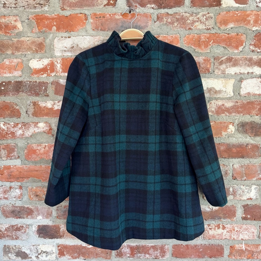 Tuckernuck Blackwatch‎ Plaid Faye Blouse Wool Blend Bow Neck Top Size S - Picture 2 of 8